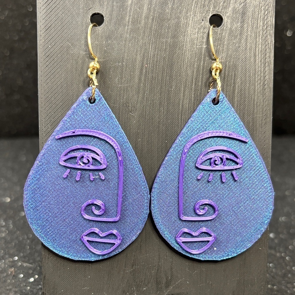 Purple and Blue Teardrop Face Earrings